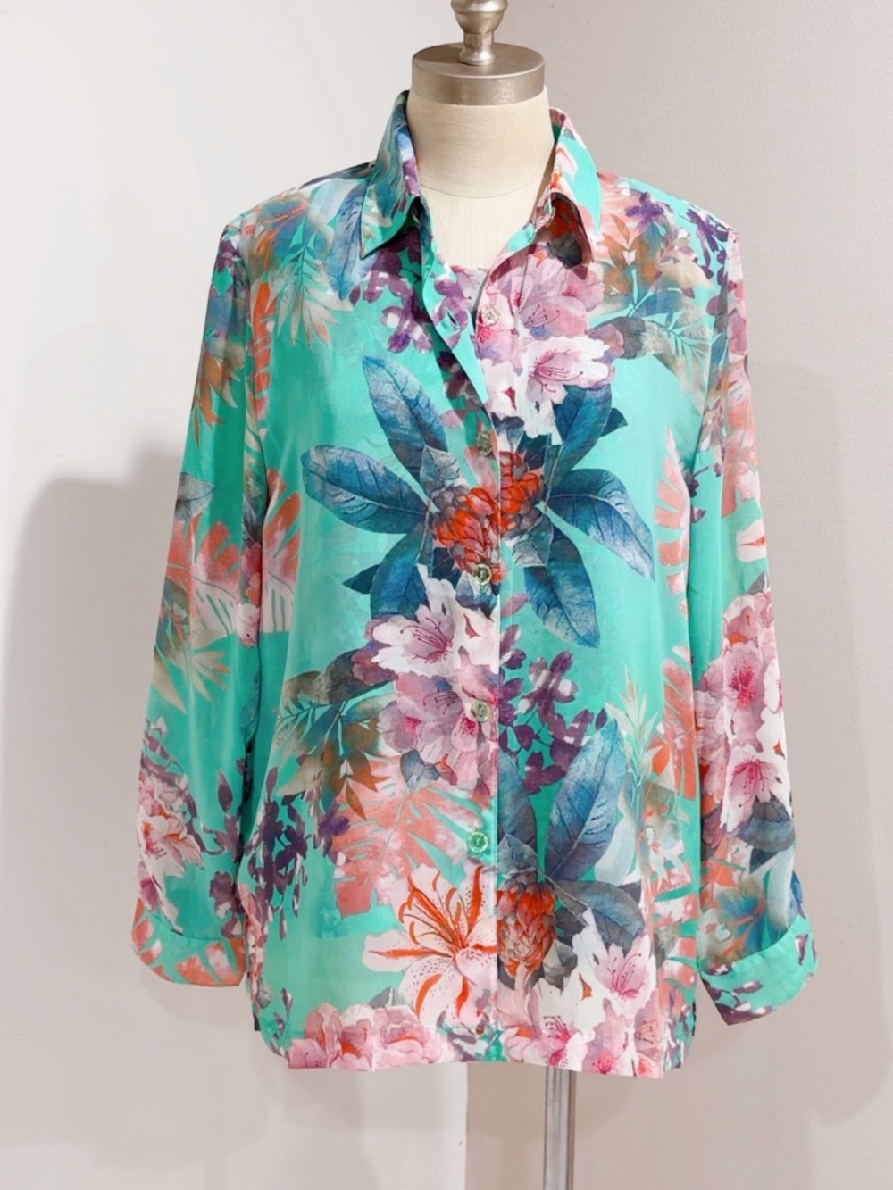 Drapers & Damons Sheer Floral 2-Piece Set Tank Top & Button-Up Shirt Size L